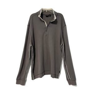 Hugo Boss Sweater Mens XL Brown Pullover Quarter Zip Casual Preppy Knit Cotton